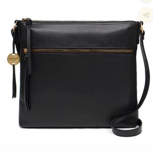 Margot New York Leah Hobo Black Genuine Leather Crossbody Bag
